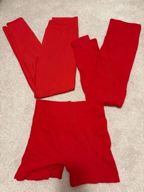 Bright Red Active Leggings & Shorts Set